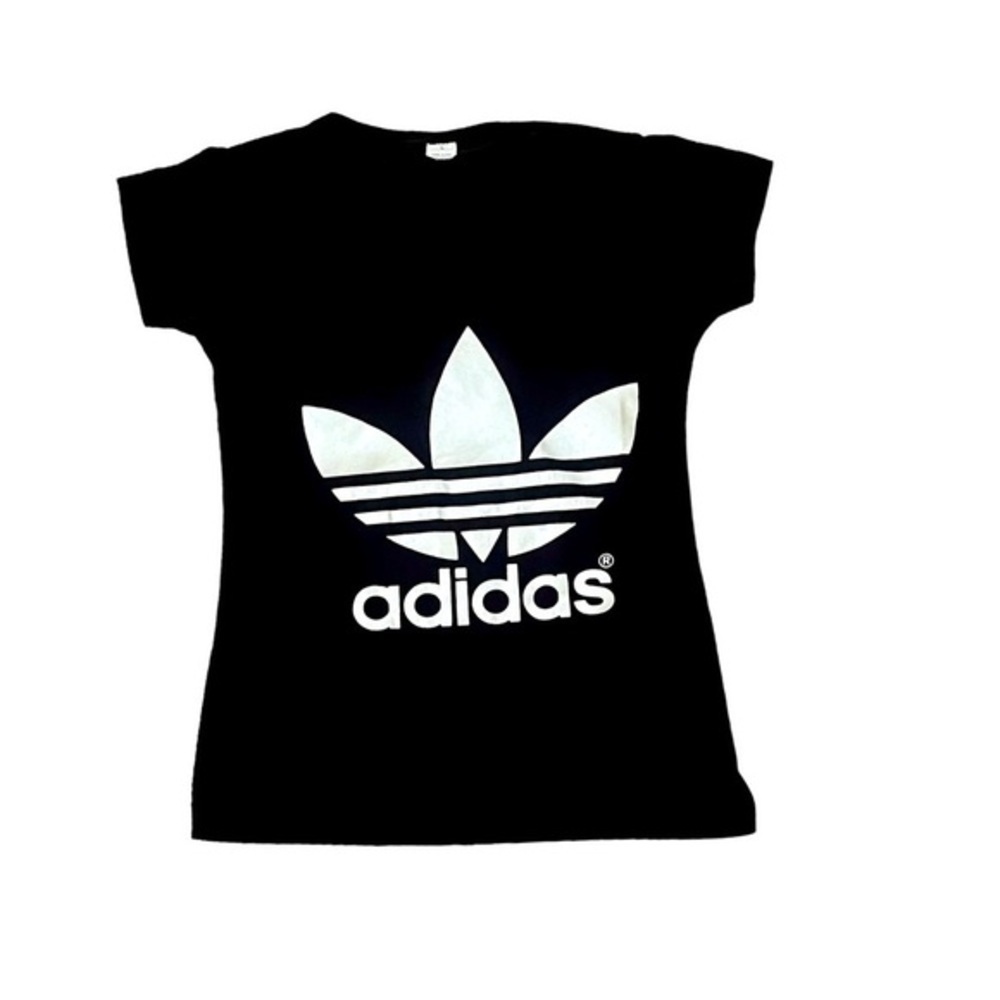 Adidas black short sleeve T-shirt cotton graphic design logo Girls L